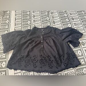Madewell Black Eyelet Button-Front Top